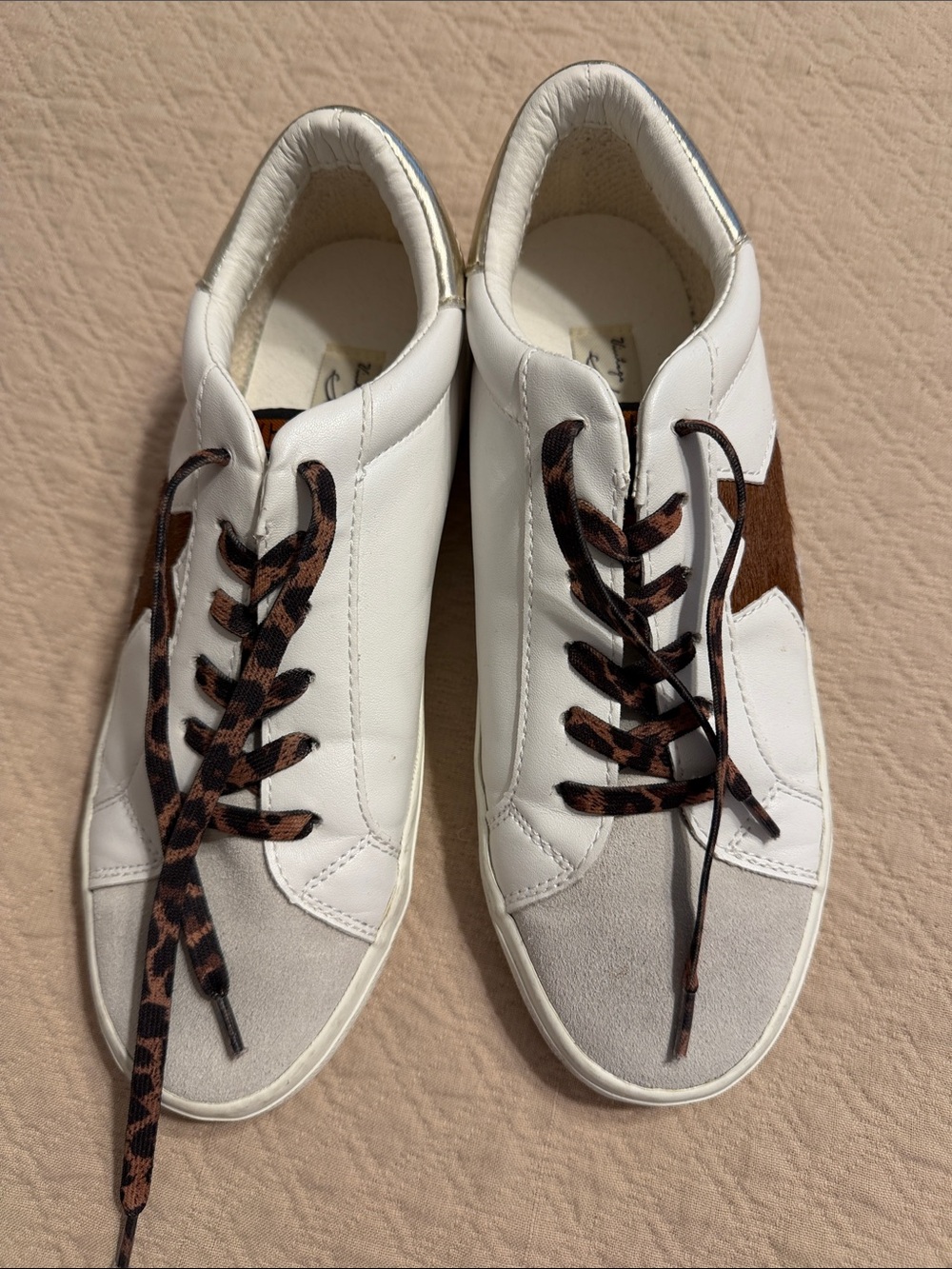 Vintage Havana White Sneakers with Brown Suede Accent and Leopard Laces